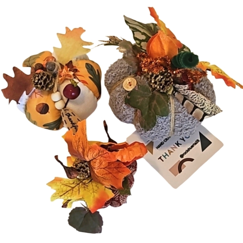 Hand Crafted Fabric Pumpkins Trio Holiday Decor Harvest Fall Handmade Art